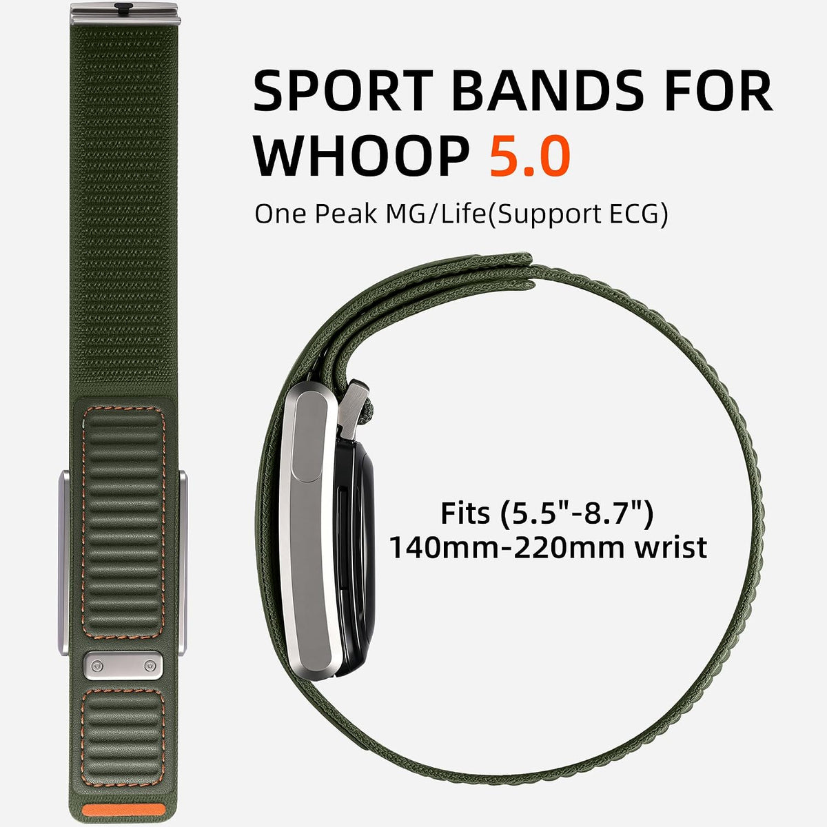 Army Green Luxury Leather Nylon Navigator Band Compatible for WHOOP 5.0
