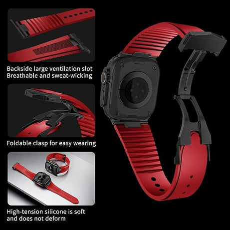 Red B Luxury Velocity Ribbed Silicone Band By Shopyholy Compatible For Apple Watch