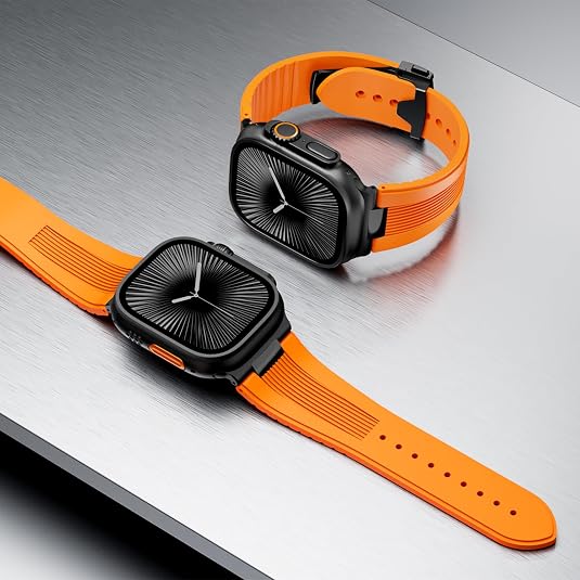 Orange B Luxury Velocity Ribbed Silicone Band By Shopyholy Compatible For Apple Watch