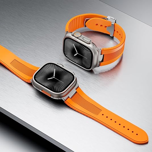 Orange Luxury Velocity Ribbed Silicone Band By Shopyholy Compatible For Apple Watch
