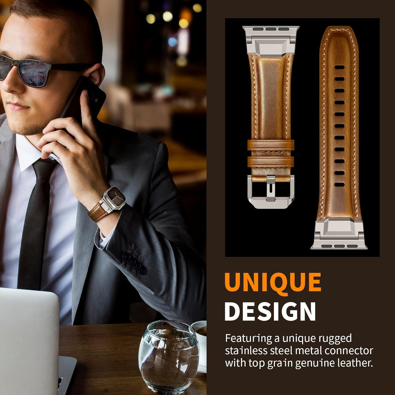 Brown Luxury Cavallo Leather Straps By Shopyholy Compatible For Apple Watch