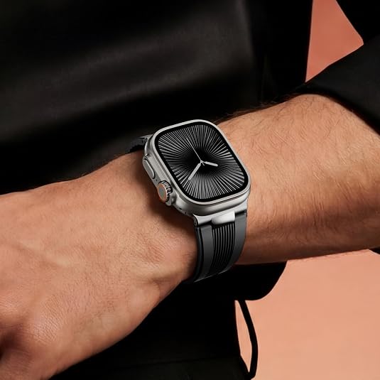 Black Luxury Velocity Ribbed Silicone Band By Shopyholy Compatible For Apple Watch