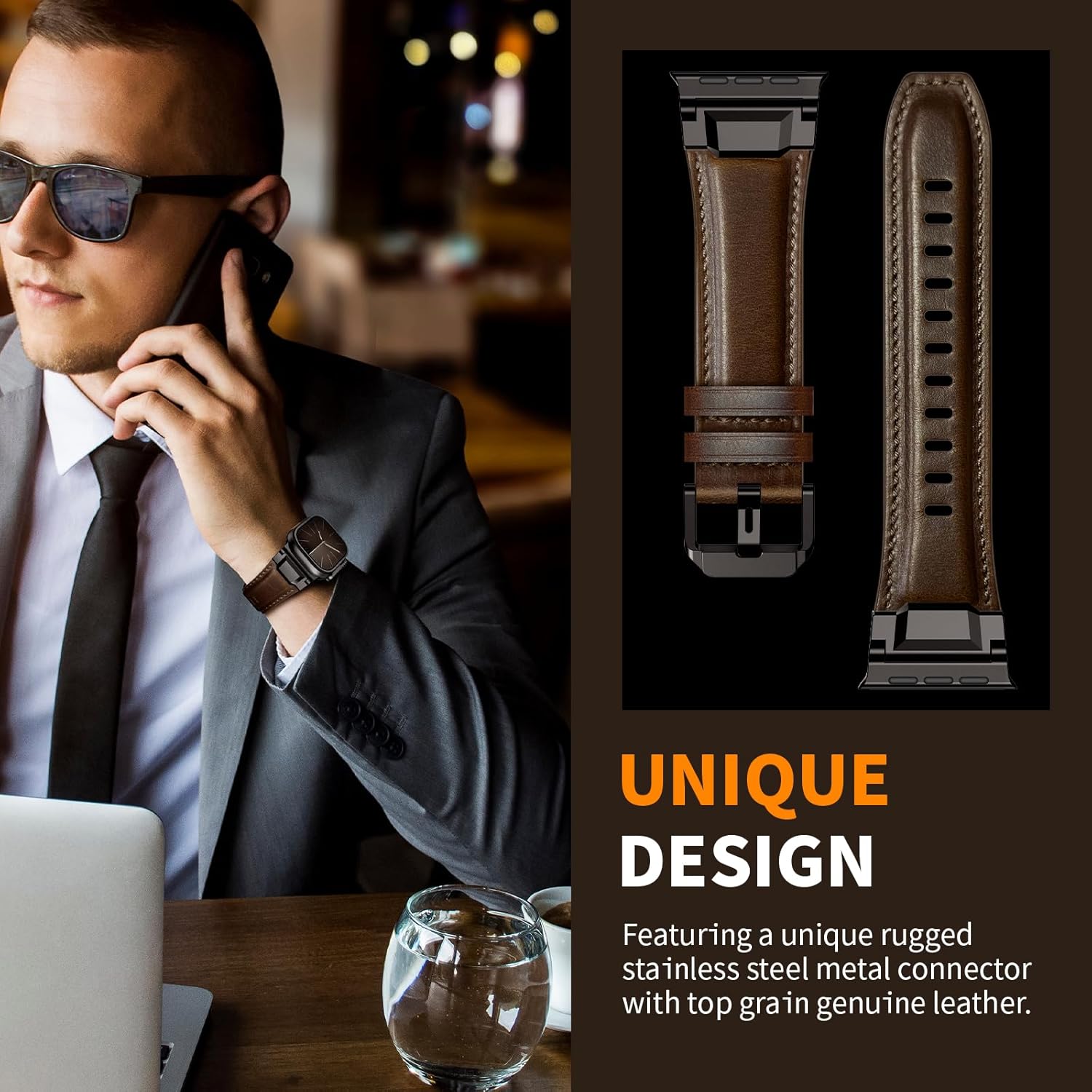 Coffee Dark Brown B Luxury Cavallo Leather Straps By Shopyholy Compatible For Apple Watch