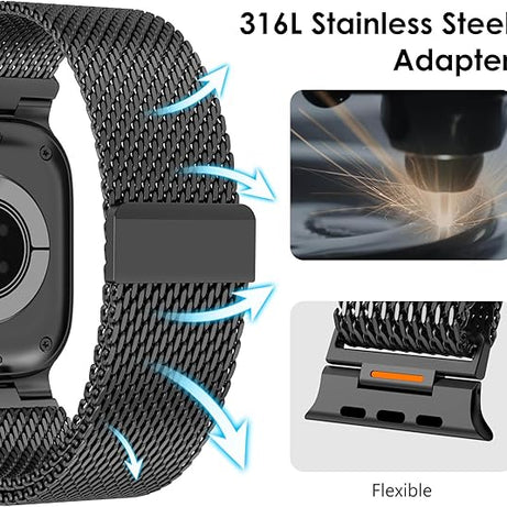 Black Luxury Strato Milanese Loop By Shopyholy Compatible For Apple Watch