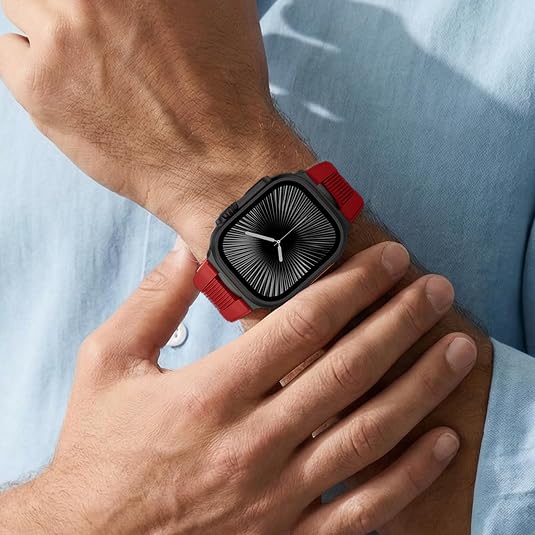 Red B Luxury Velocity Ribbed Silicone Band By Shopyholy Compatible For Apple Watch