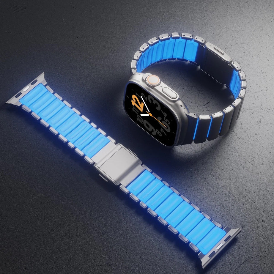 Titanium Noctilucent Luxury Titanium Dual Layer Silicone Magnetic Link Bands By Shopyholy Compatible For Apple Watch
