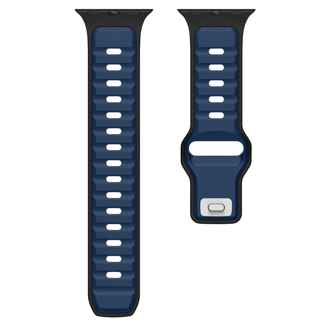 Black Navy Blue Premium Aspro Silicone Sports Bands By Shopyholy Compatible For Apple Watch
