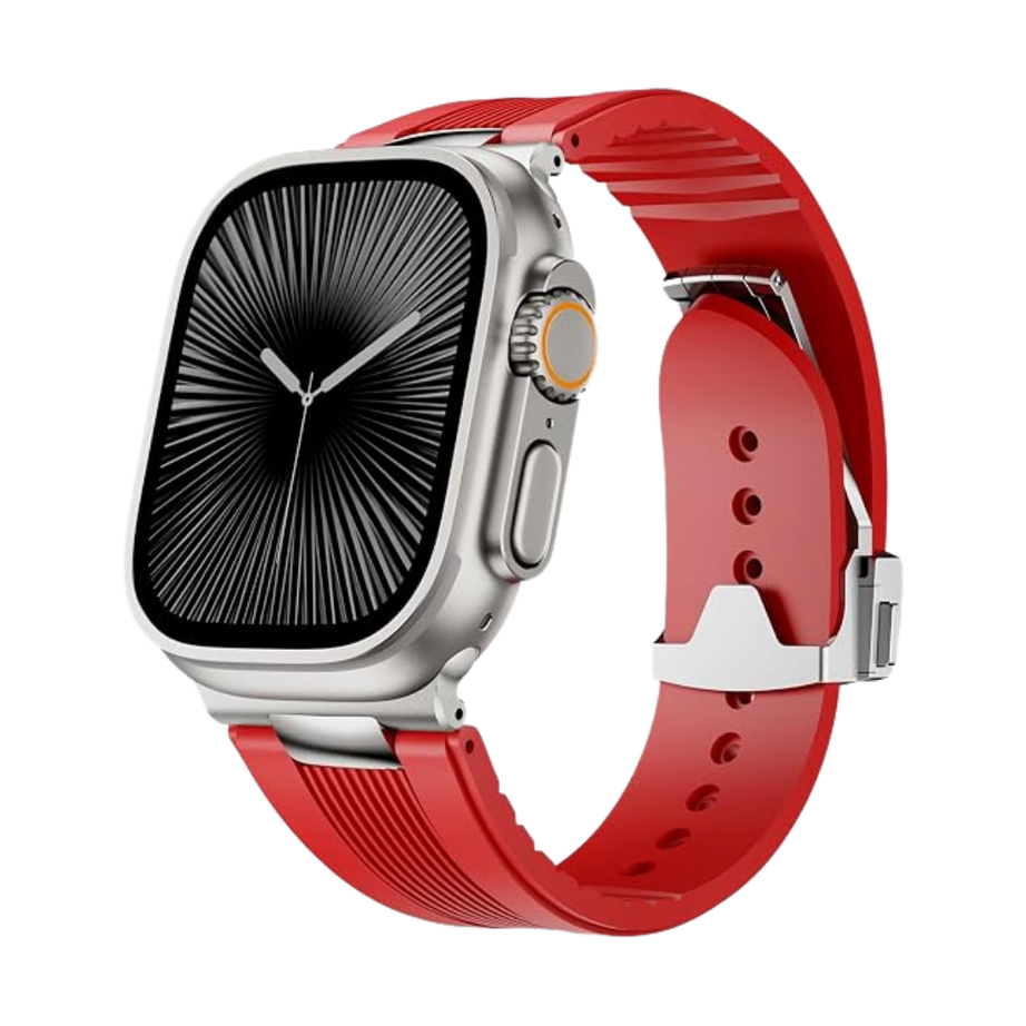 Red Luxury Velocity Ribbed Silicone Band By Shopyholy Compatible For Apple Watch