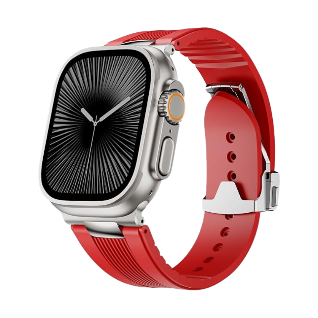 Red Luxury Velocity Ribbed Silicone Band By Shopyholy Compatible For Apple Watch