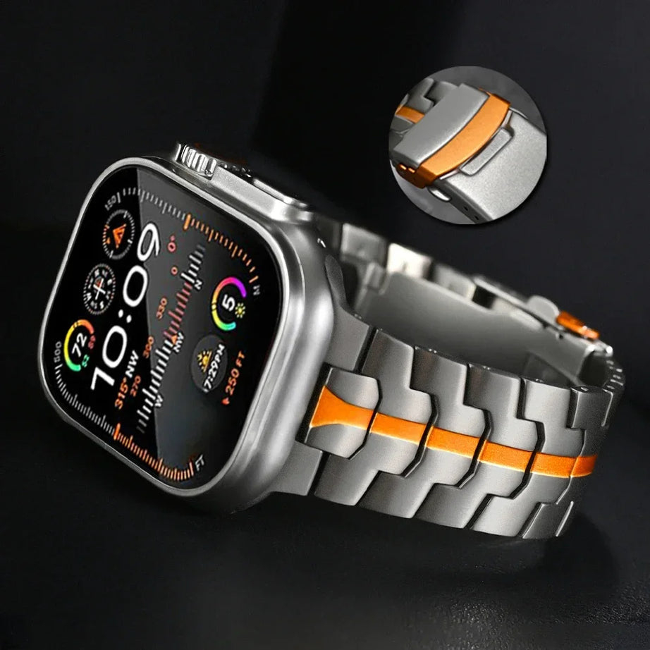 Titanium Orange Luxury Wingtip Titanium Metal Straps By Shopyholy Compatible For iWatch