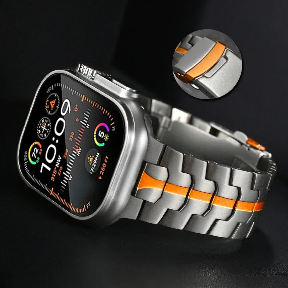 Titanium Orange Luxury Wingtip Titanium Metal Straps By Shopyholy Compatible For iWatch