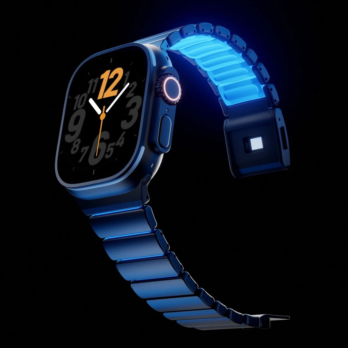Black Noctilucent Luxury Titanium Dual Layer Silicone Magnetic Link Bands By Shopyholy Compatible For Apple Watch