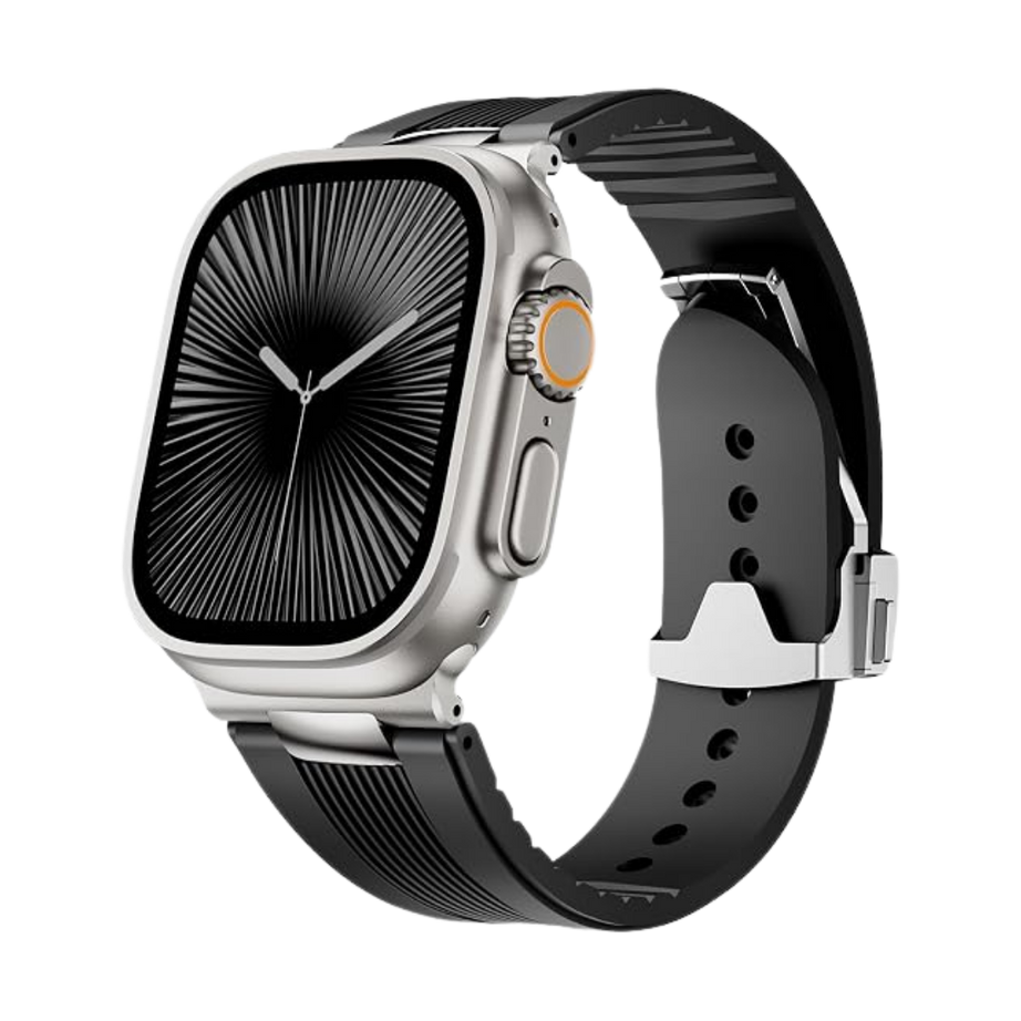 Black Luxury Velocity Ribbed Silicone Band By Shopyholy Compatible For Apple Watch