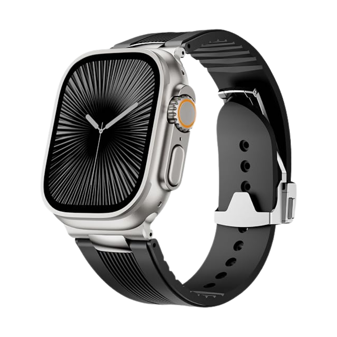 Black Luxury Velocity Ribbed Silicone Band By Shopyholy Compatible For Apple Watch