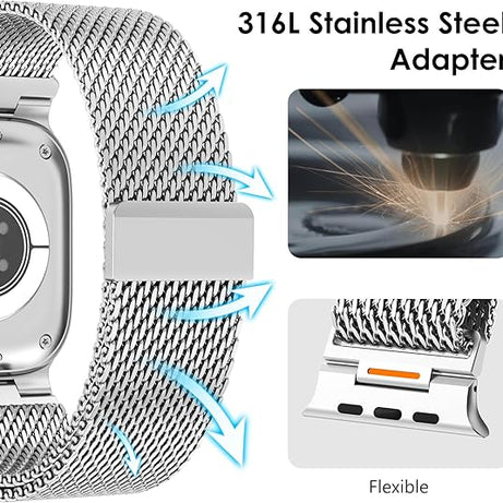 Silver Luxury Strato Milanese Loop By Shopyholy Compatible For Apple Watch