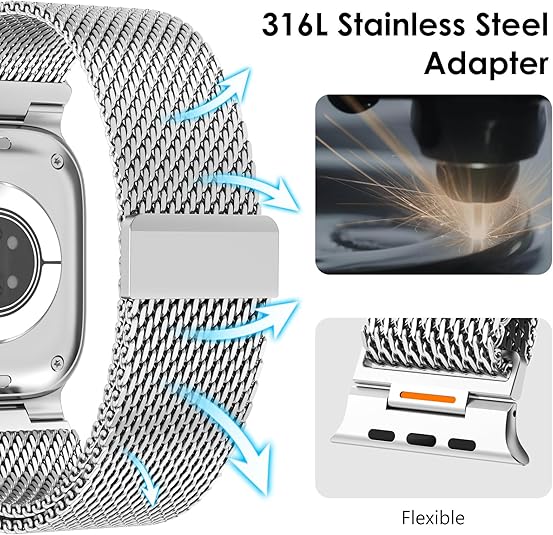 Silver Luxury Strato Milanese Loop By Shopyholy Compatible For Apple Watch