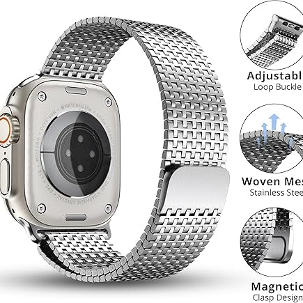 Silver Luxury Magnetic Milanese Loop By Shopyholy Compatible For Apple Watch