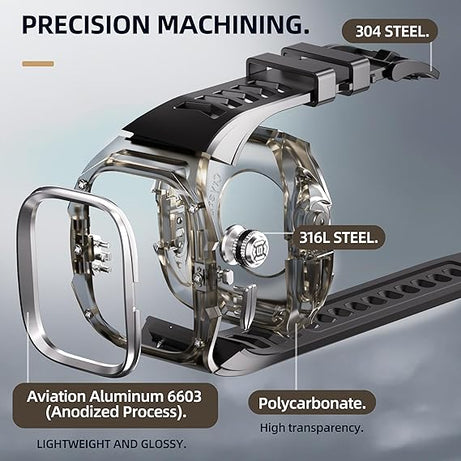 49MM Black Silver Luxury Transparent Concept Case By Shopyholy Compatible For Apple Watch Ultra