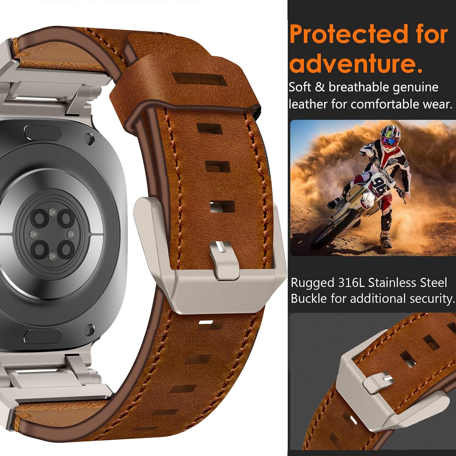 Brown Rugged Genuine Leather Band for Samsung Galaxy Watch Ultra 2/Ultra 1 – 47mm