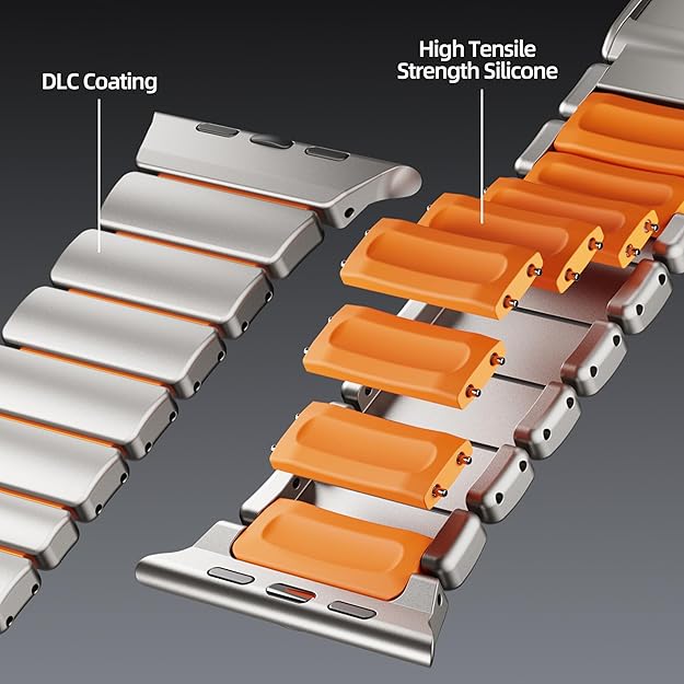 Titanium orange Luxury Titanium Dual Layer Silicone Magnetic Link Bands By Shopyholy Compatible For Apple Watch