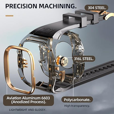 49MM Black Rose Gold Luxury Transparent Concept Case By Shopyholy Compatible For Apple Watch Ultra