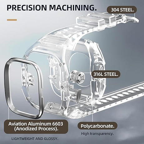 49MM Silver Luxury Transparent Concept Case By Shopyholy Compatible For Apple Watch Ultra