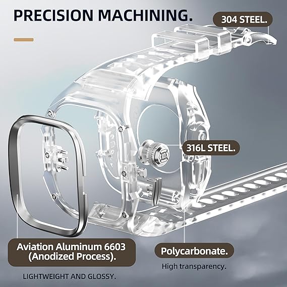 49MM Silver Luxury Transparent Concept Case By Shopyholy Compatible For Apple Watch Ultra