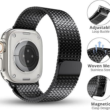 Black Luxury Magnetic Milanese Loop By Shopyholy Compatible For Apple Watch