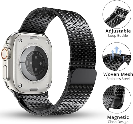 Black Luxury Magnetic Milanese Loop By Shopyholy Compatible For Apple Watch