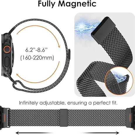 Black Luxury Strato Milanese Loop By Shopyholy Compatible For Apple Watch