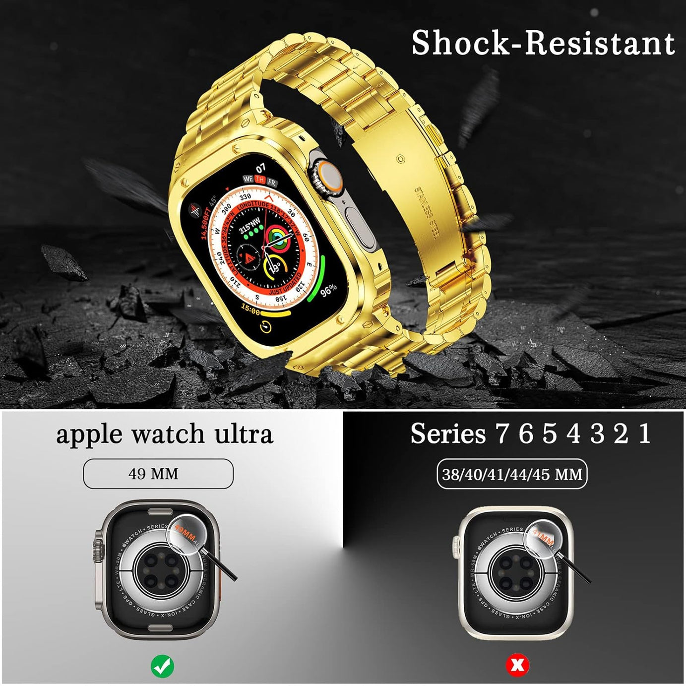 49MM Gold Luxury Richard Armor Metal Kit By Shopyholy Compatible For iWatch Ultra