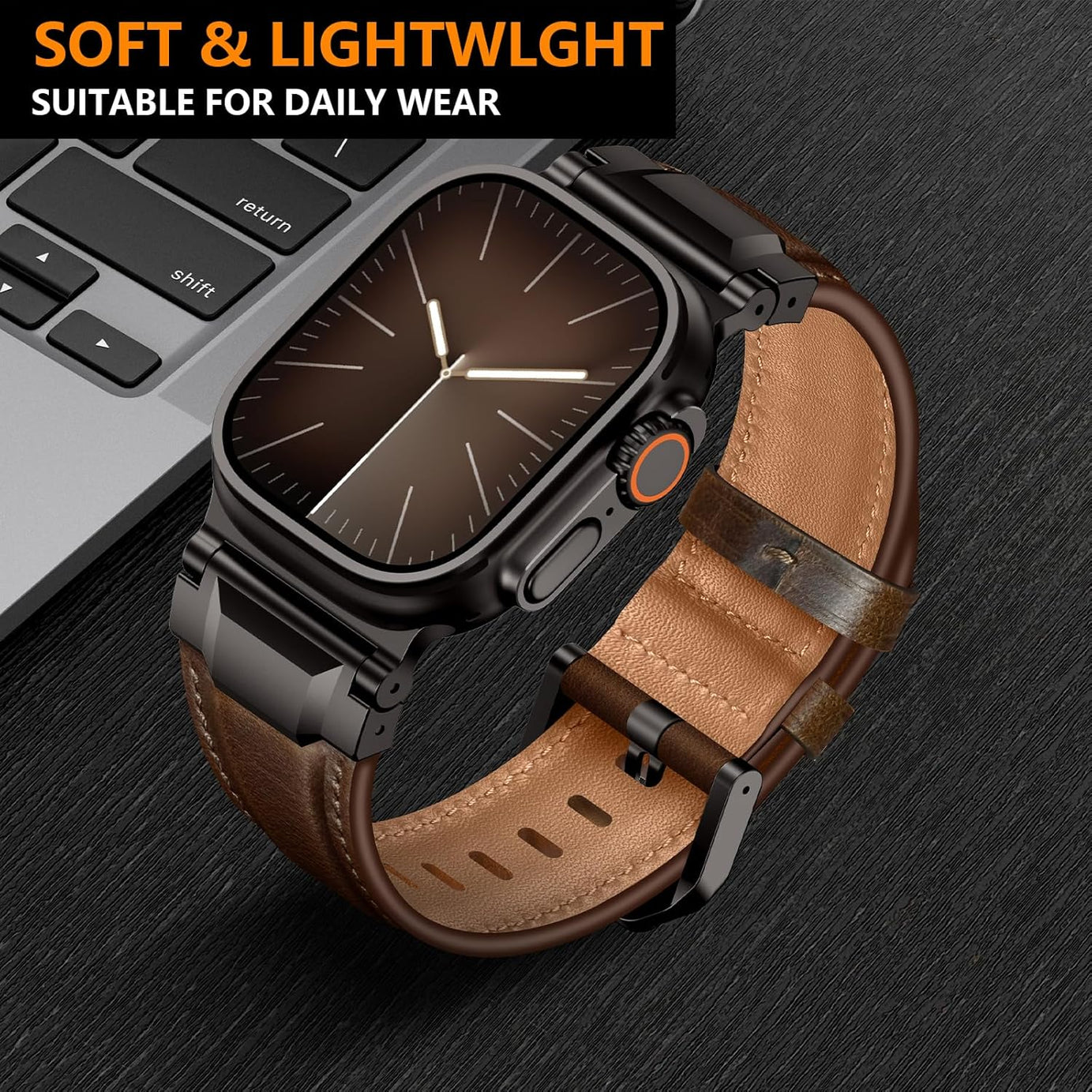 Coffee Dark Brown B Luxury Cavallo Leather Straps By Shopyholy Compatible For Apple Watch