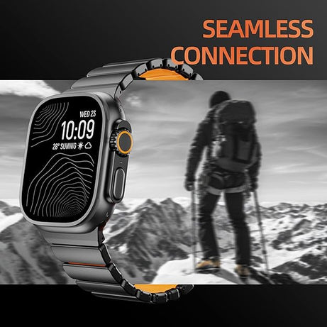 Black orange Luxury Titanium Dual Layer Silicone Magnetic Link Bands By Shopyholy Compatible For Apple Watch