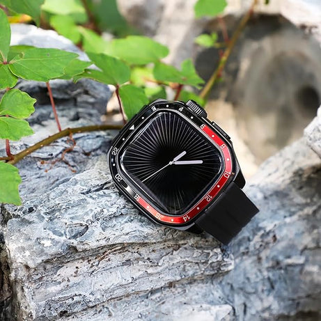 Red Black Luxury Metal Scale Ring Case By Shopyholy Compatible For Apple Watch