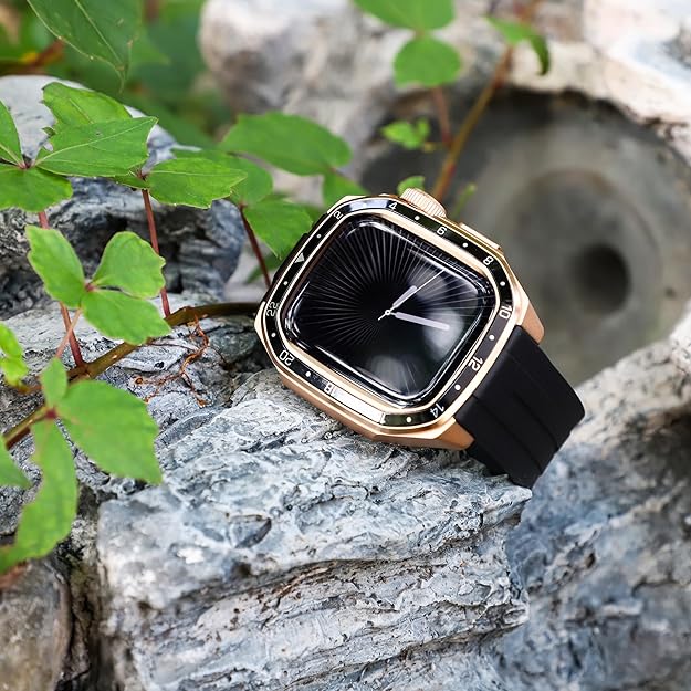 Rose Gold Black Luxury Metal Scale Ring Case By Shopyholy Compatible For Apple Watch