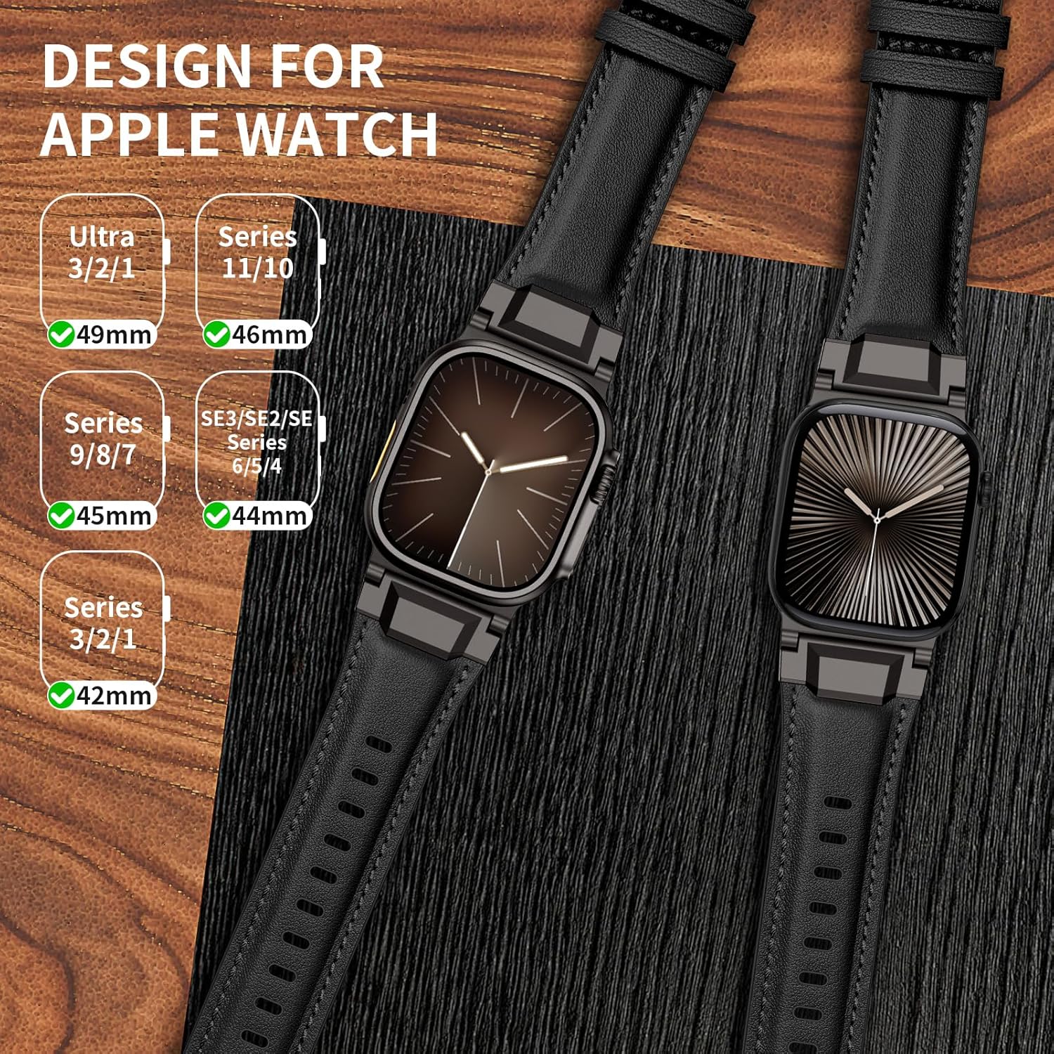 Full Black Luxury Cavallo Leather Straps By Shopyholy Compatible For Apple Watch
