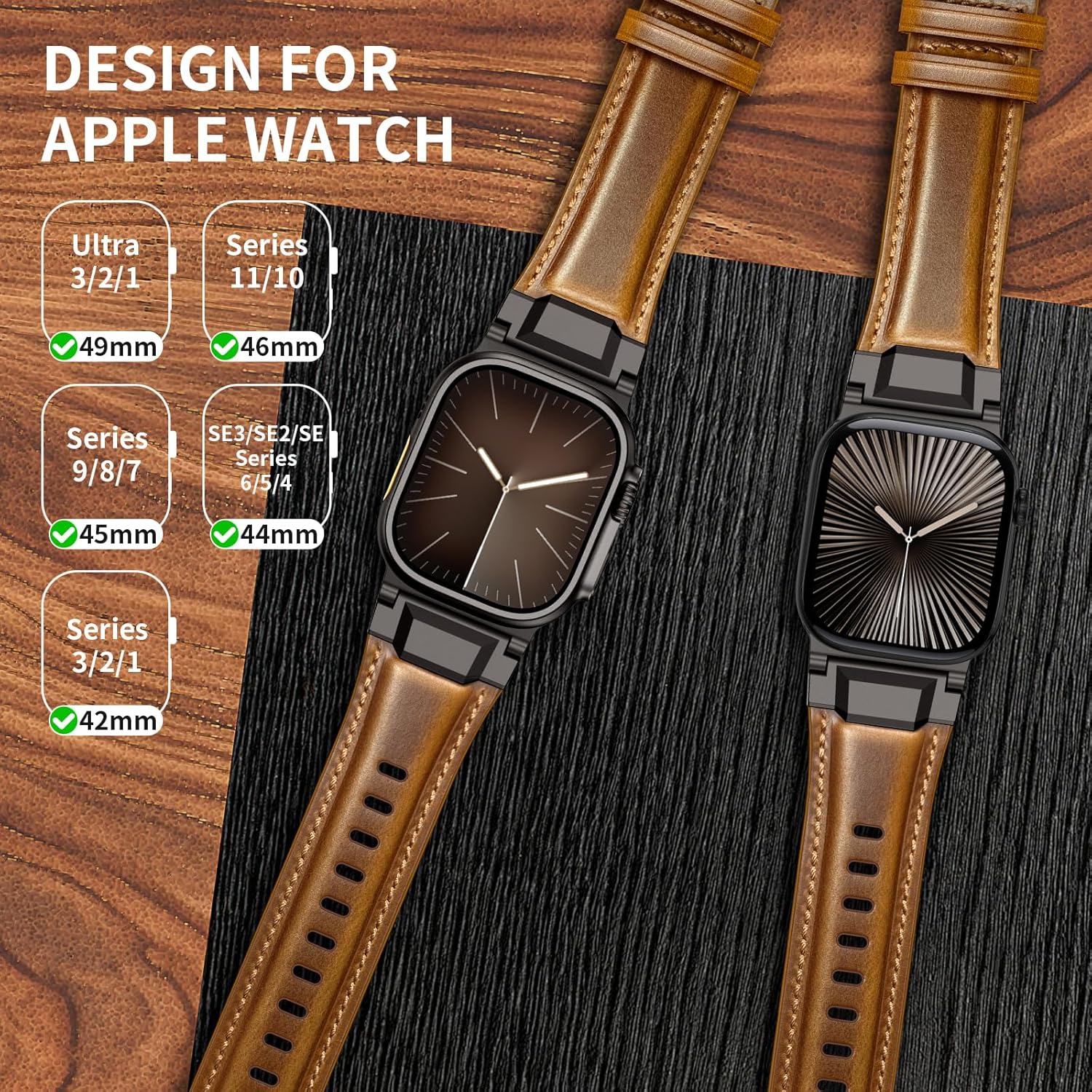 Brown B Luxury Cavallo Leather Straps By Shopyholy Compatible For Apple Watch