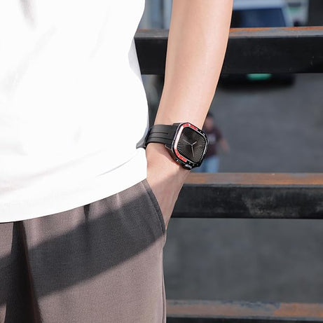 Red Black Luxury Metal Scale Ring Case By Shopyholy Compatible For Apple Watch