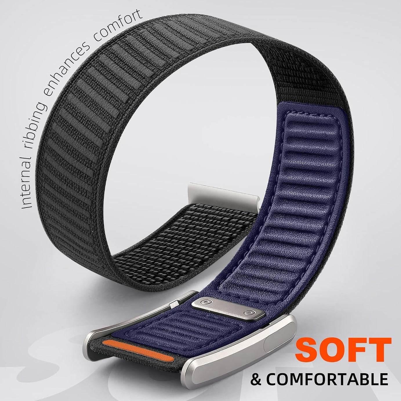 Navy Luxury Leather Nylon Navigator Band Compatible for WHOOP 5.0