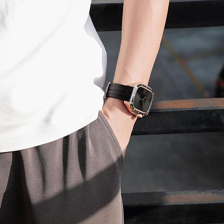 Rose Gold Black Luxury Metal Scale Ring Case By Shopyholy Compatible For Apple Watch