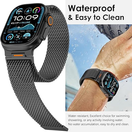 Black Luxury Strato Milanese Loop By Shopyholy Compatible For Apple Watch