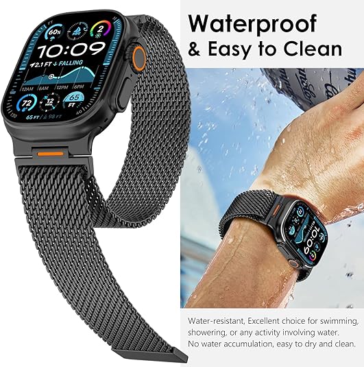 Black Luxury Strato Milanese Loop By Shopyholy Compatible For Apple Watch