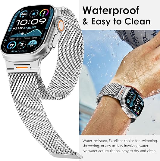 Silver Luxury Strato Milanese Loop By Shopyholy Compatible For Apple Watch