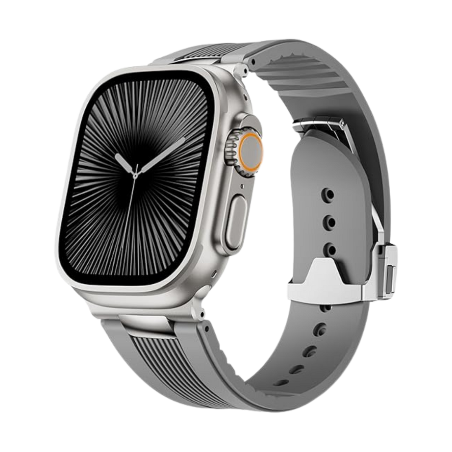 Grey Luxury Velocity Ribbed Silicone Band By Shopyholy Compatible For Apple Watch