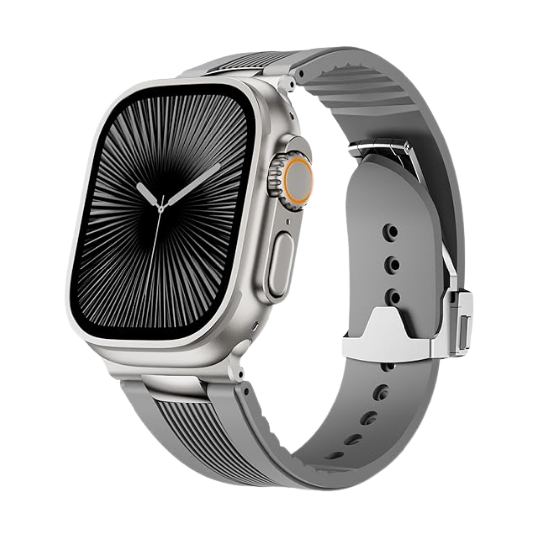 Grey Luxury Velocity Ribbed Silicone Band By Shopyholy Compatible For Apple Watch
