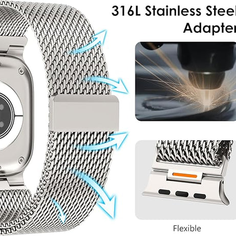 Titanium Luxury Strato Milanese Loop By Shopyholy Compatible For Apple Watch