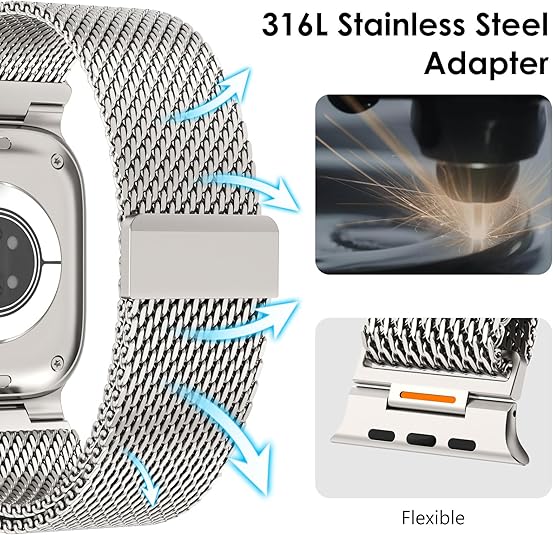Titanium Luxury Strato Milanese Loop By Shopyholy Compatible For Apple Watch