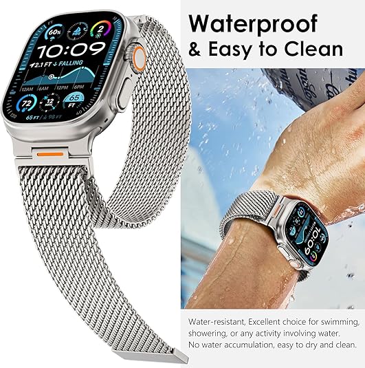 Titanium Luxury Strato Milanese Loop By Shopyholy Compatible For Apple Watch