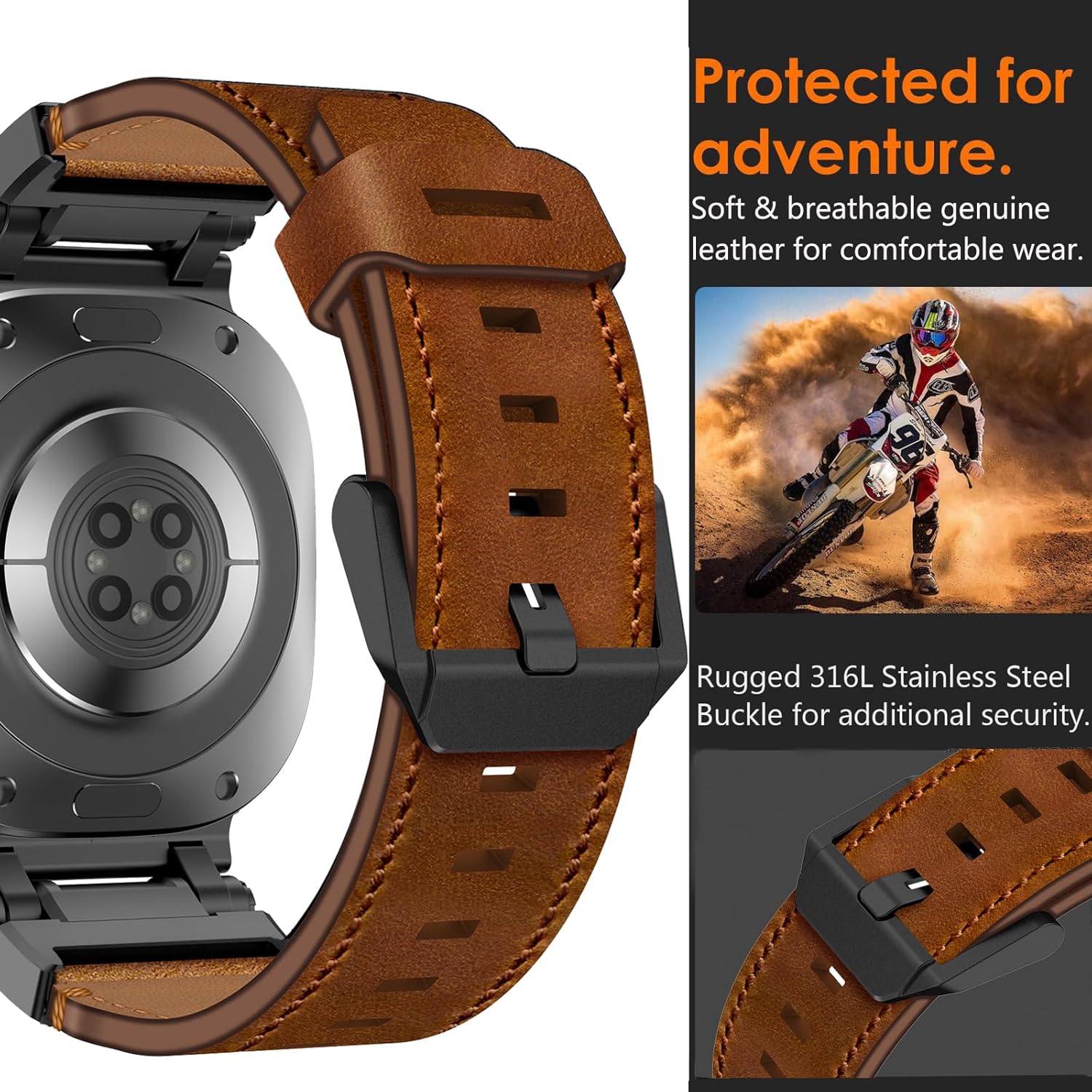 Brown B Rugged Genuine Leather Band for Samsung Galaxy Watch Ultra 2/Ultra 1 – 47mm