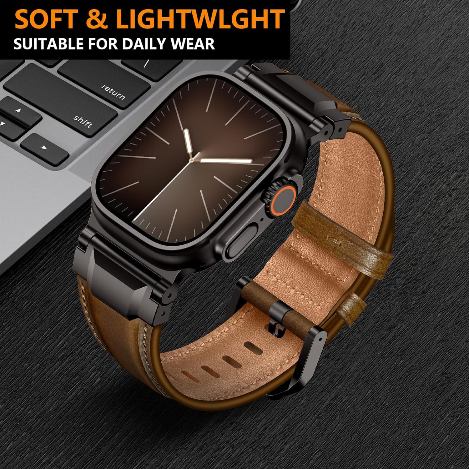 Dark Brown B Luxury Cavallo Leather Straps By Shopyholy Compatible For Apple Watch